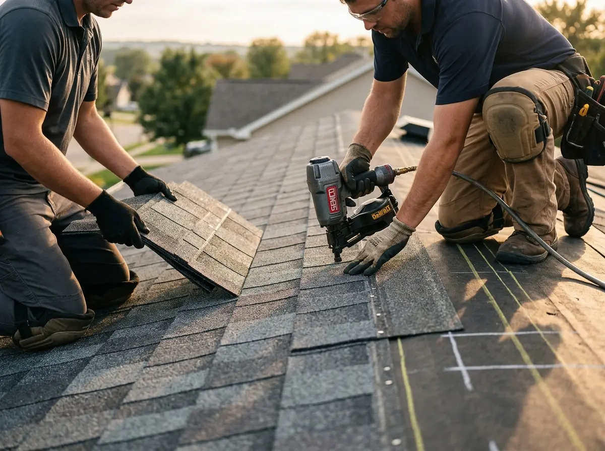 Professional roofer working on a residential roof in Hidalgo